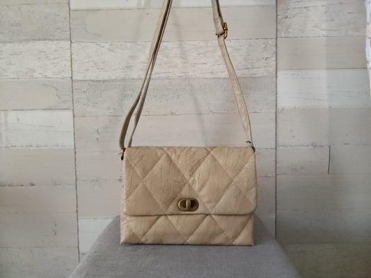 Sac à main bandoulière beige en simili-cuir