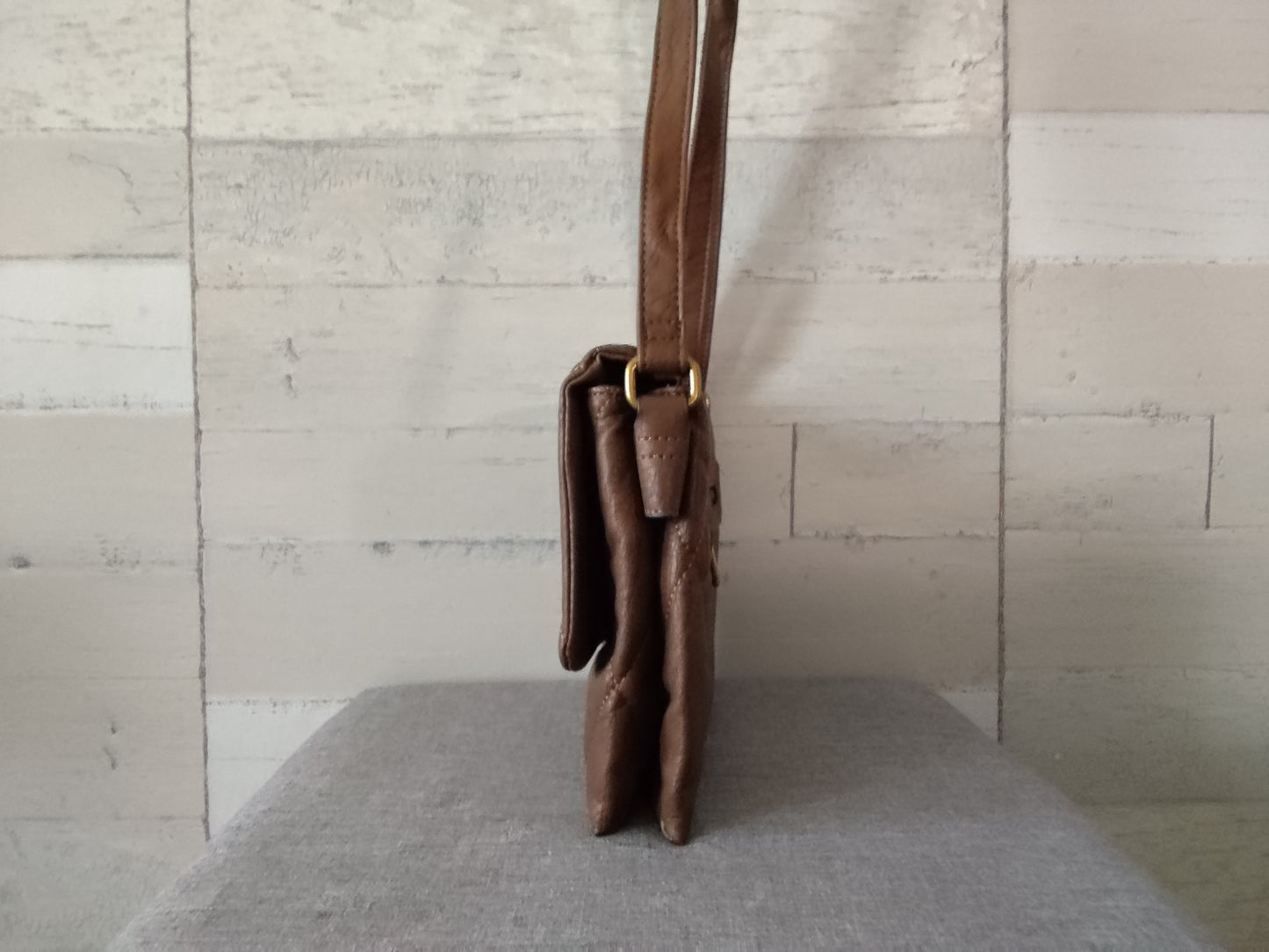 Sac à main bandoulière marron chocolat en simili-cuir