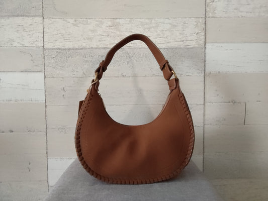 Sac demi-lune camel en simili-daim
