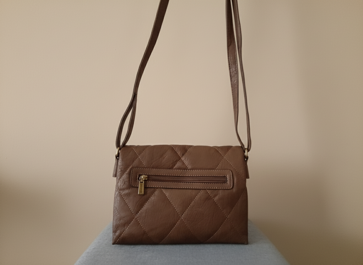 Sac à main bandoulière marron chocolat en simili-cuir