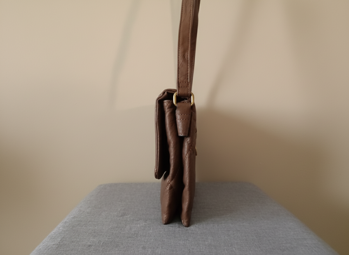 Sac à main bandoulière marron chocolat en simili-cuir