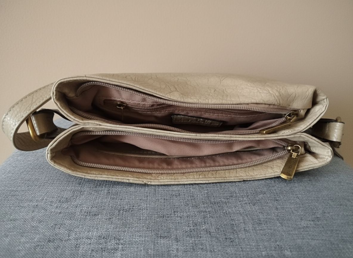 Sac à main bandoulière beige en simili-cuir