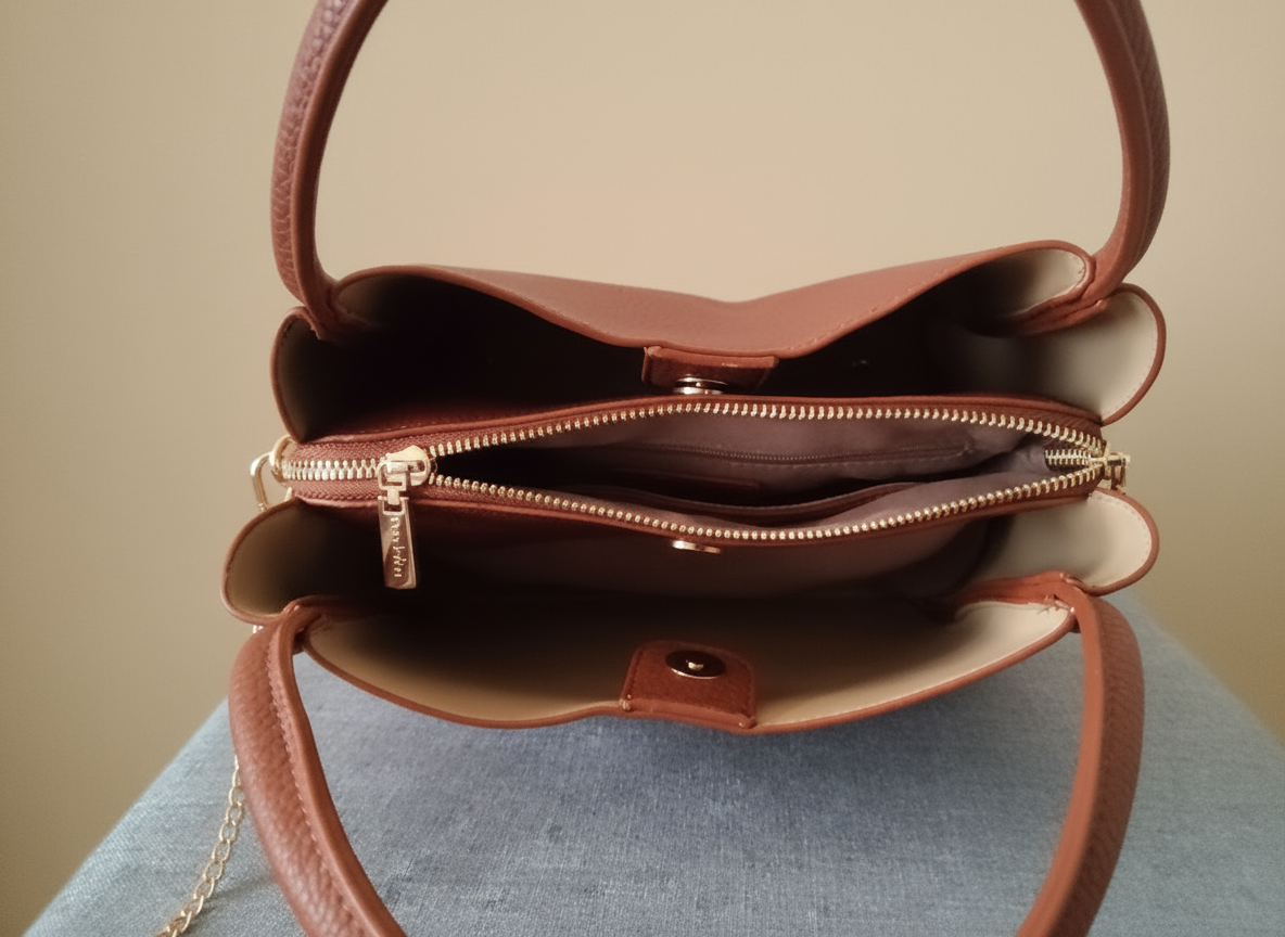 Sac à main camel en simili-cuir