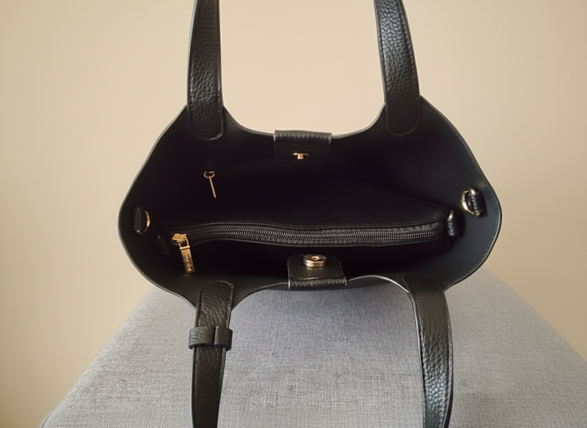 Sac à main noir en simili-cuir