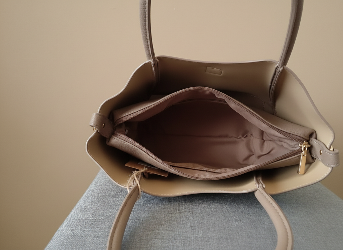 Sac à main taupe en simili-cuir