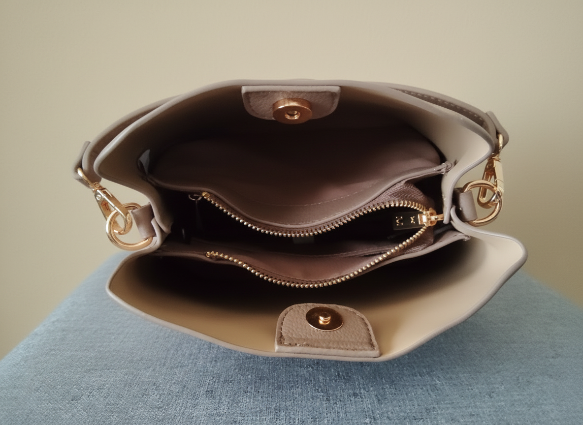 Sac à main taupe en simili-cuir