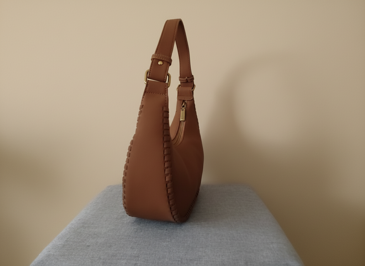 Sac demi-lune camel en simili-daim