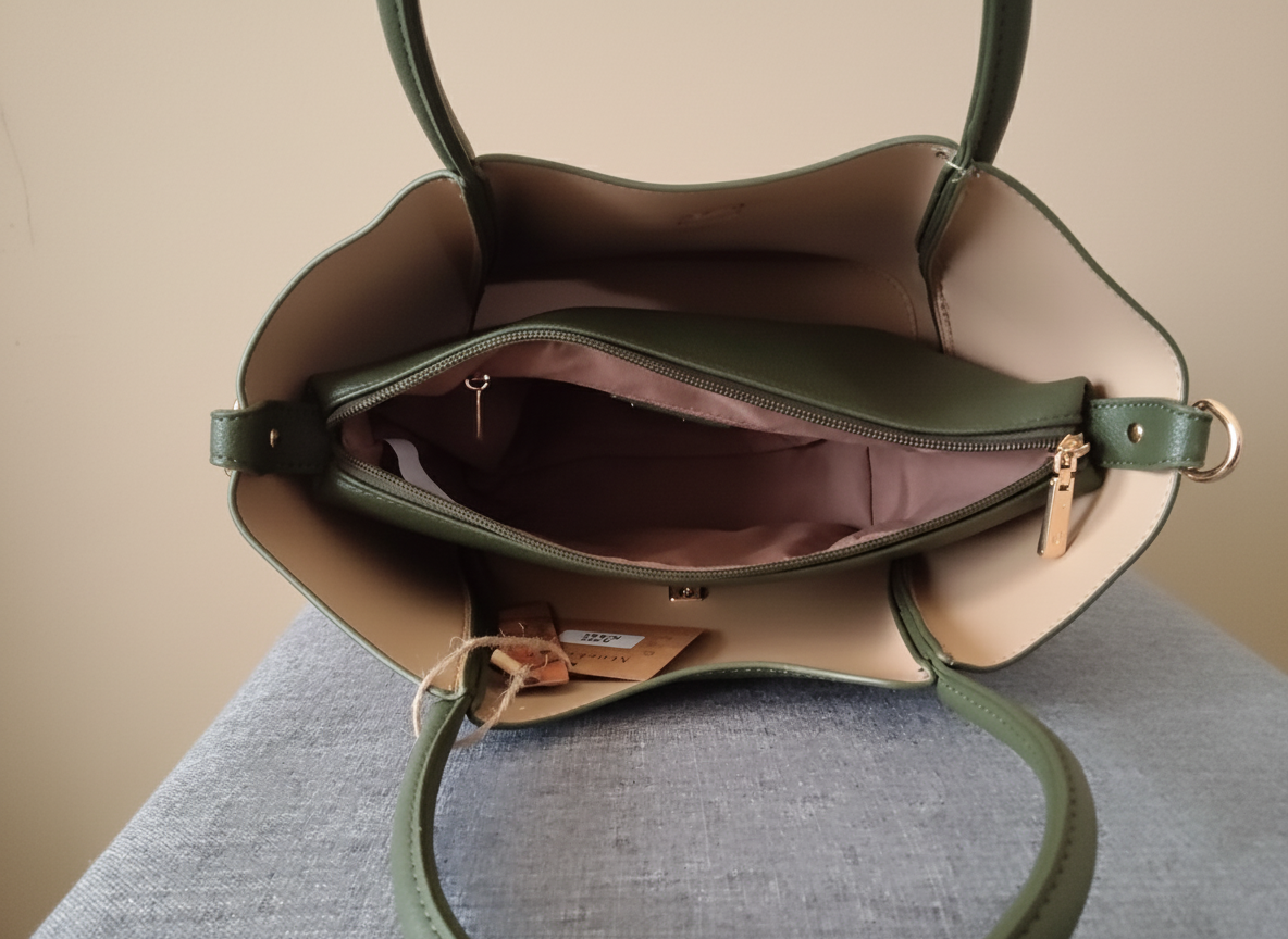 Sac à main kaki en simili-cuir