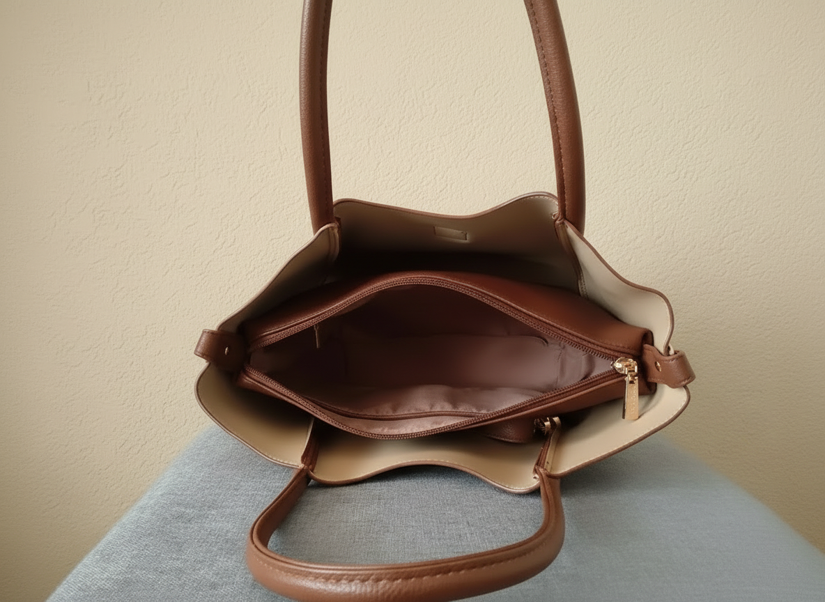 Sac à main camel en simili-cuir