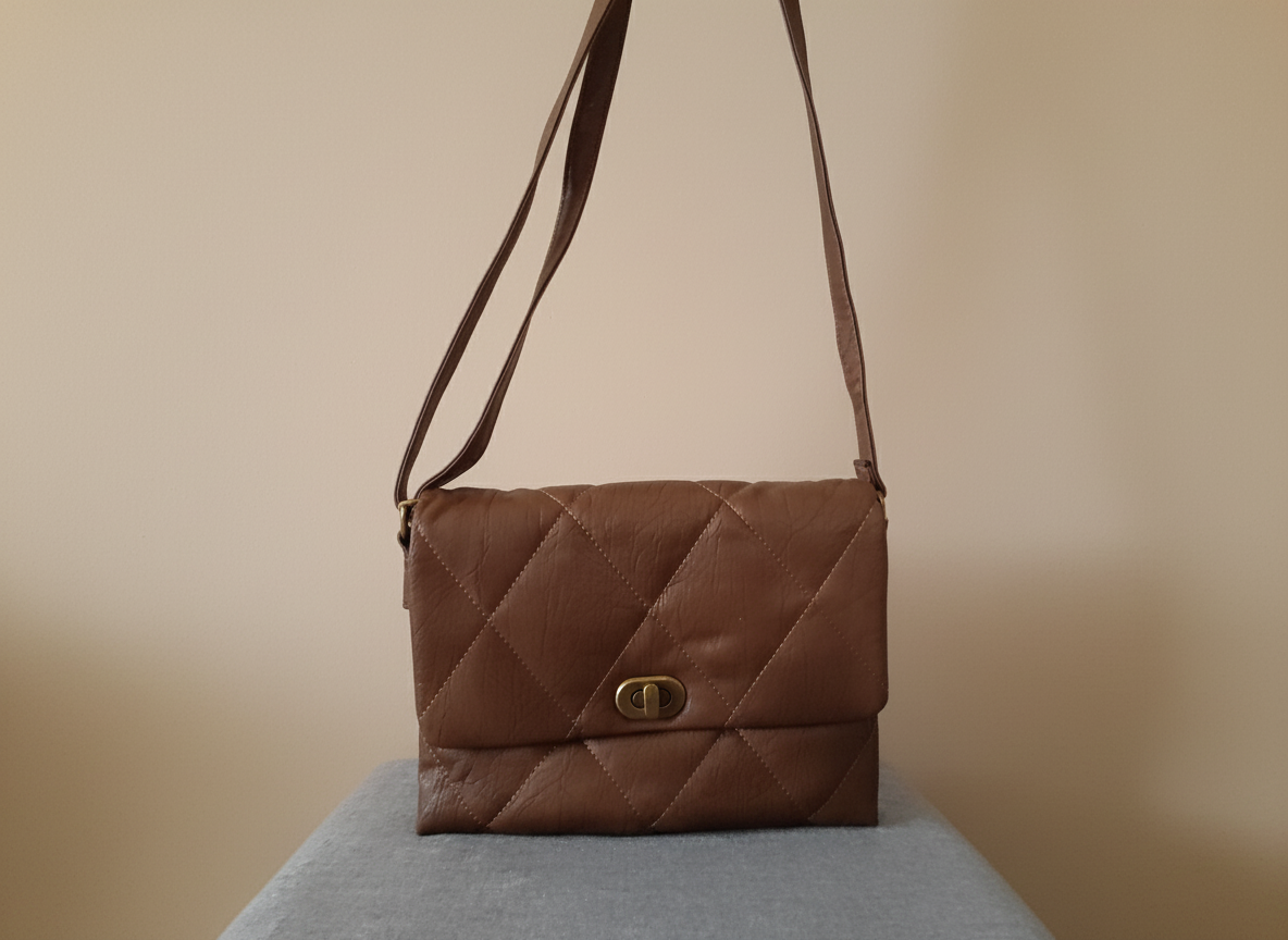 Sac à main bandoulière marron chocolat en simili-cuir